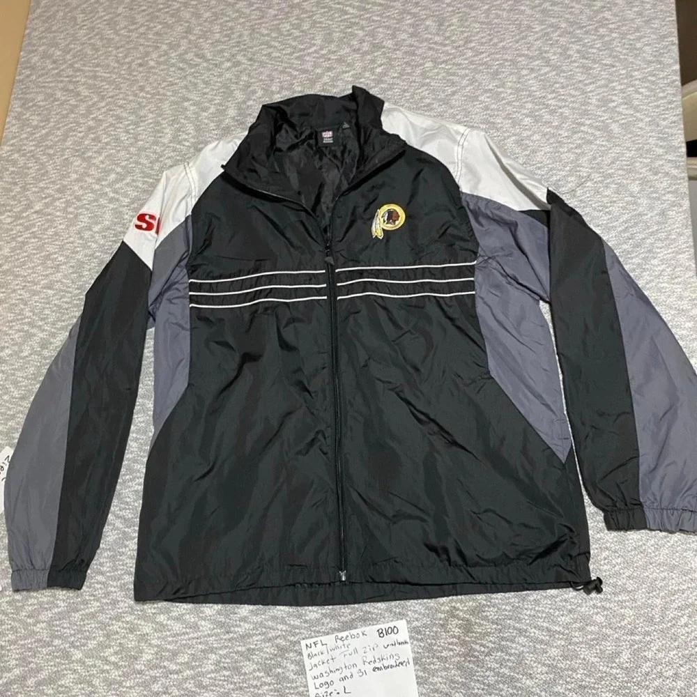 NFL Reebok black/white windbreaker jacket Washington Redskins size L. SKU-B100